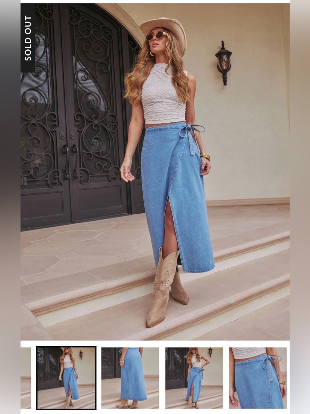 VICI Maebelle Wrap Tie Denim Maxi Skirt SMALL